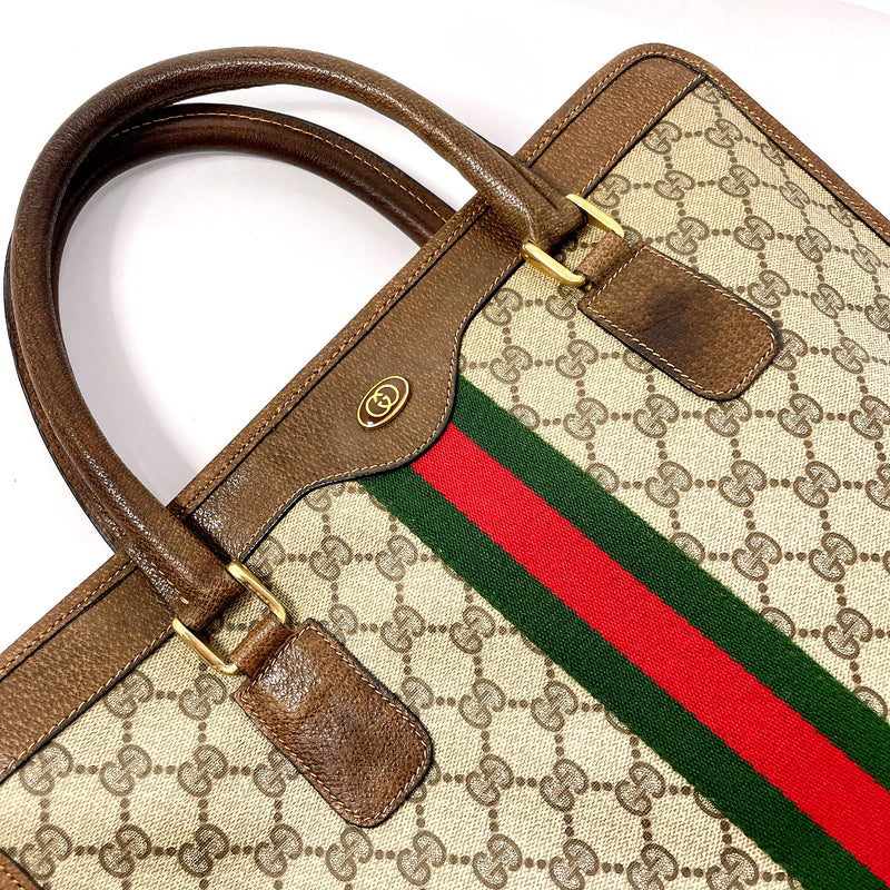 GUCCI Tote Bag Old Gucci Sherry line GG Supreme Canvas/leather Brown unisex Second hand