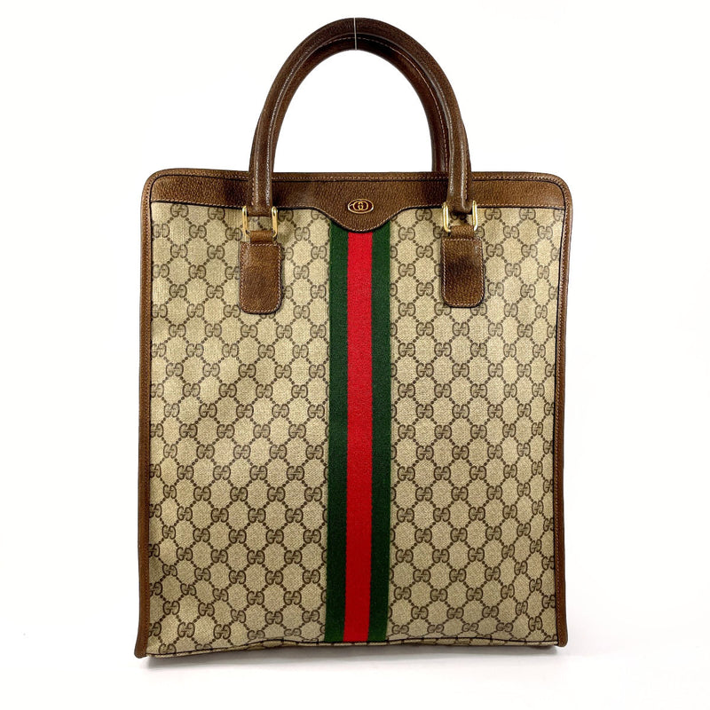 GUCCI Tote Bag Old Gucci Sherry line GG Supreme Canvas/leather Brown unisex Second hand