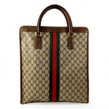 GUCCI Tote Bag Old Gucci Sherry line GG Supreme Canvas/leather Brown unisex Second hand