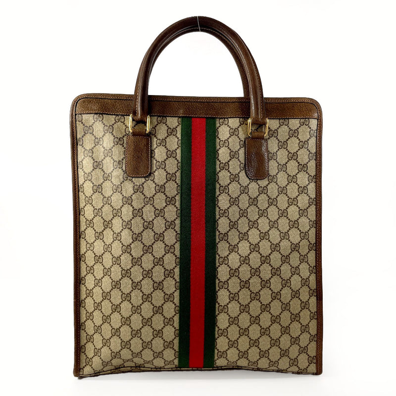 GUCCI Tote Bag Old Gucci Sherry line GG Supreme Canvas/leather Brown unisex Second hand