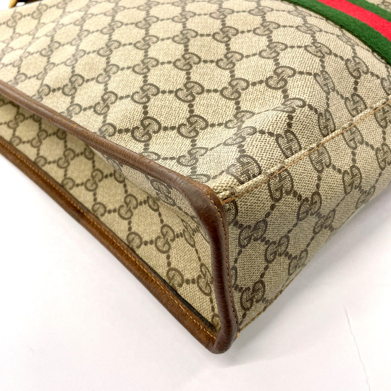 GUCCI Tote Bag Old Gucci Sherry line GG Supreme Canvas/leather Brown unisex Second hand