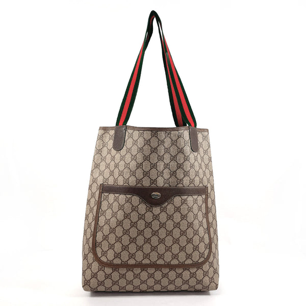 GUCCI Tote Bag 39・02・003・ Old Gucci Sherry line GG Supreme Canvas/leather Brown unisex Second hand