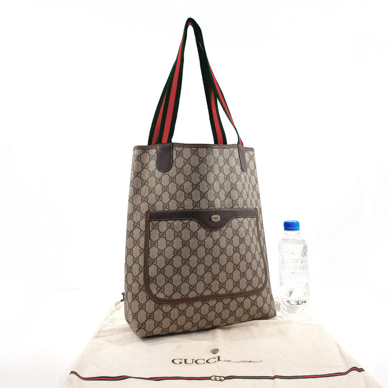 GUCCI Tote Bag 39・02・003・ Old Gucci Sherry line GG Supreme Canvas/leather Brown unisex Second hand