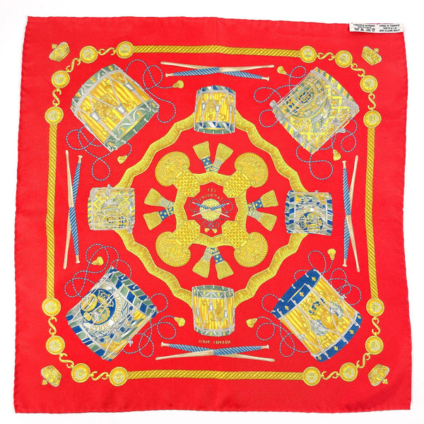 HERMES scarf Petit curry LES TAMBOURS Tambour drums silk Red Women Second hand