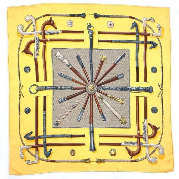 HERMES scarf Carre 45 CANNES & POMMEAUX silk yellow Women Second hand