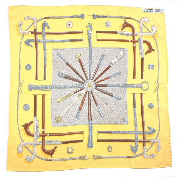 HERMES scarf Carre 45 CANNES & POMMEAUX silk yellow Women Second hand