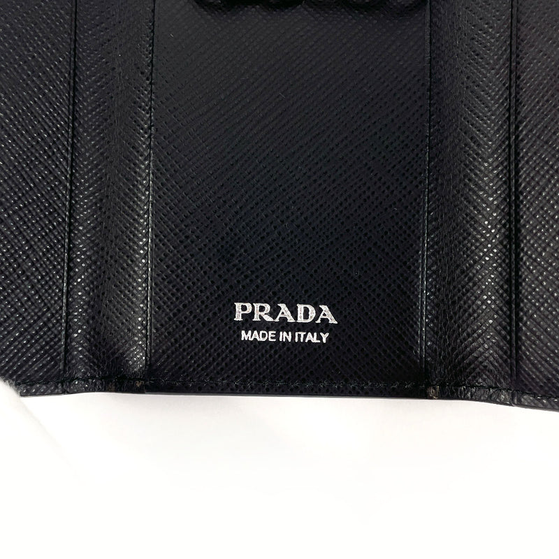 PRADA key holder  1PG222 Flower motif Safiano leather Black Women Second hand