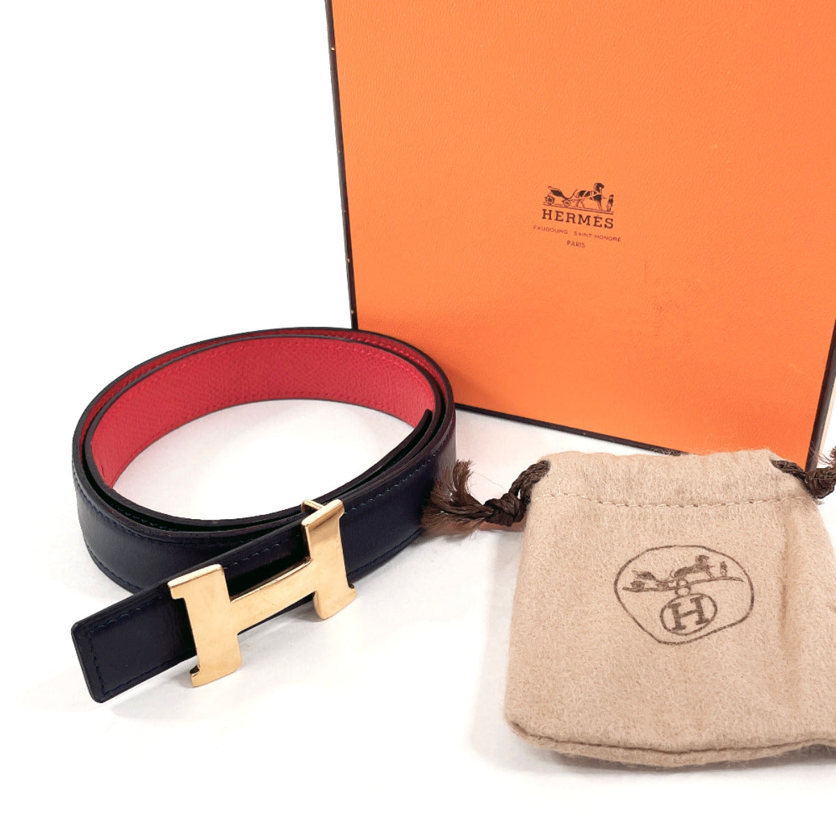 HERMES belt Constance H Reversible belt Courchevel/Box calf Navy