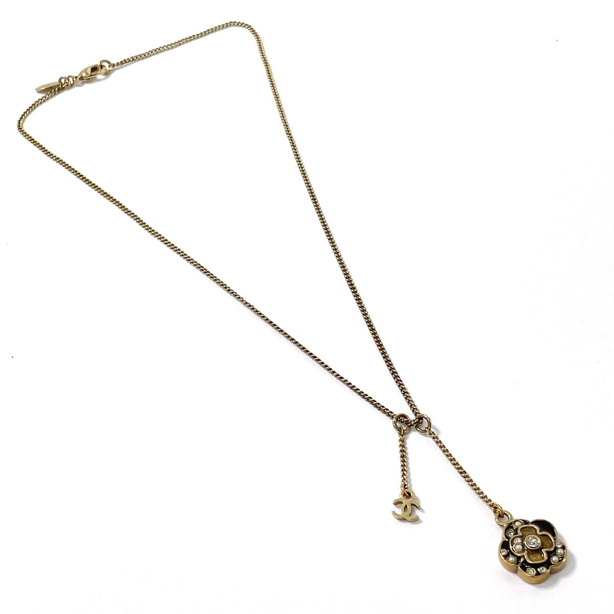 CHANEL Necklace Camellia COCO Mark vintage metal/Rhinestone gold