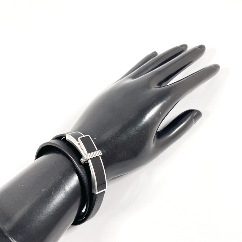 BOTTEGAVENETA bracelet Intrecciato Double loop leather/Silver925 Black mens Second hand
