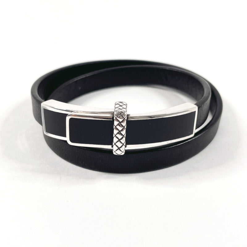 BOTTEGAVENETA bracelet Intrecciato Double loop leather/Silver925 Black mens Second hand