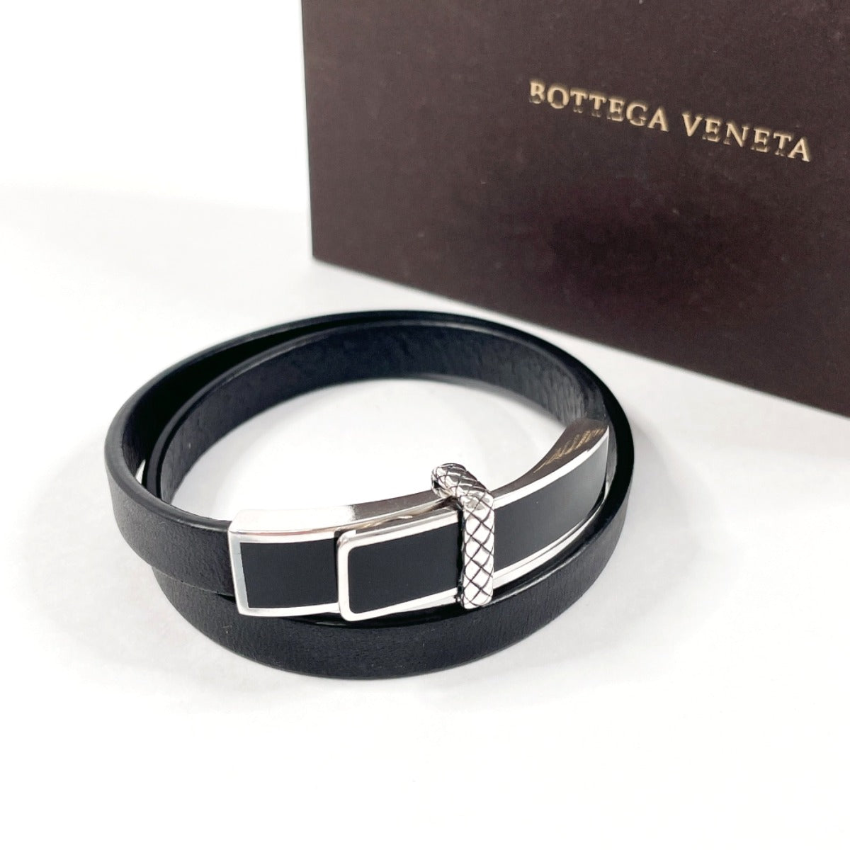 BOTTEGAVENETA bracelet Intrecciato Double loop leather/Silver925
