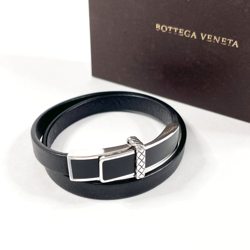 BOTTEGAVENETA bracelet Intrecciato Double loop leather/Silver925 Black mens Second hand