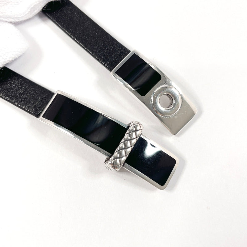 BOTTEGAVENETA bracelet Intrecciato Double loop leather/Silver925 Black mens Second hand