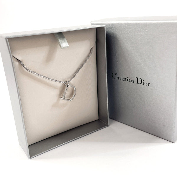 Christian Dior Necklace D logo metal/Rhinestone Silver Women Second hand