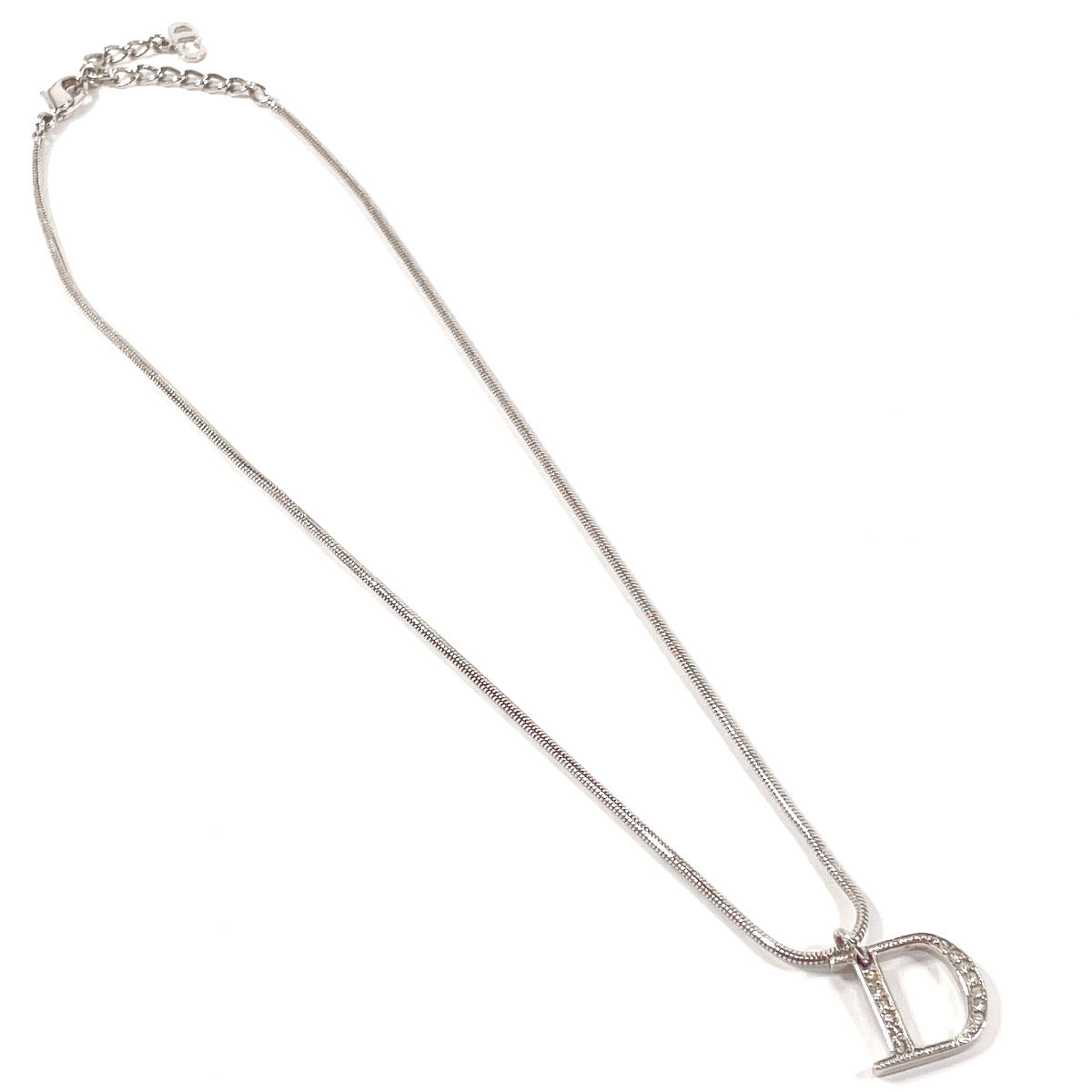Dior D Logo Rhinestone Silver　Necklace Christian Dior Necklace D logo metal/Rhinestone Silver Women