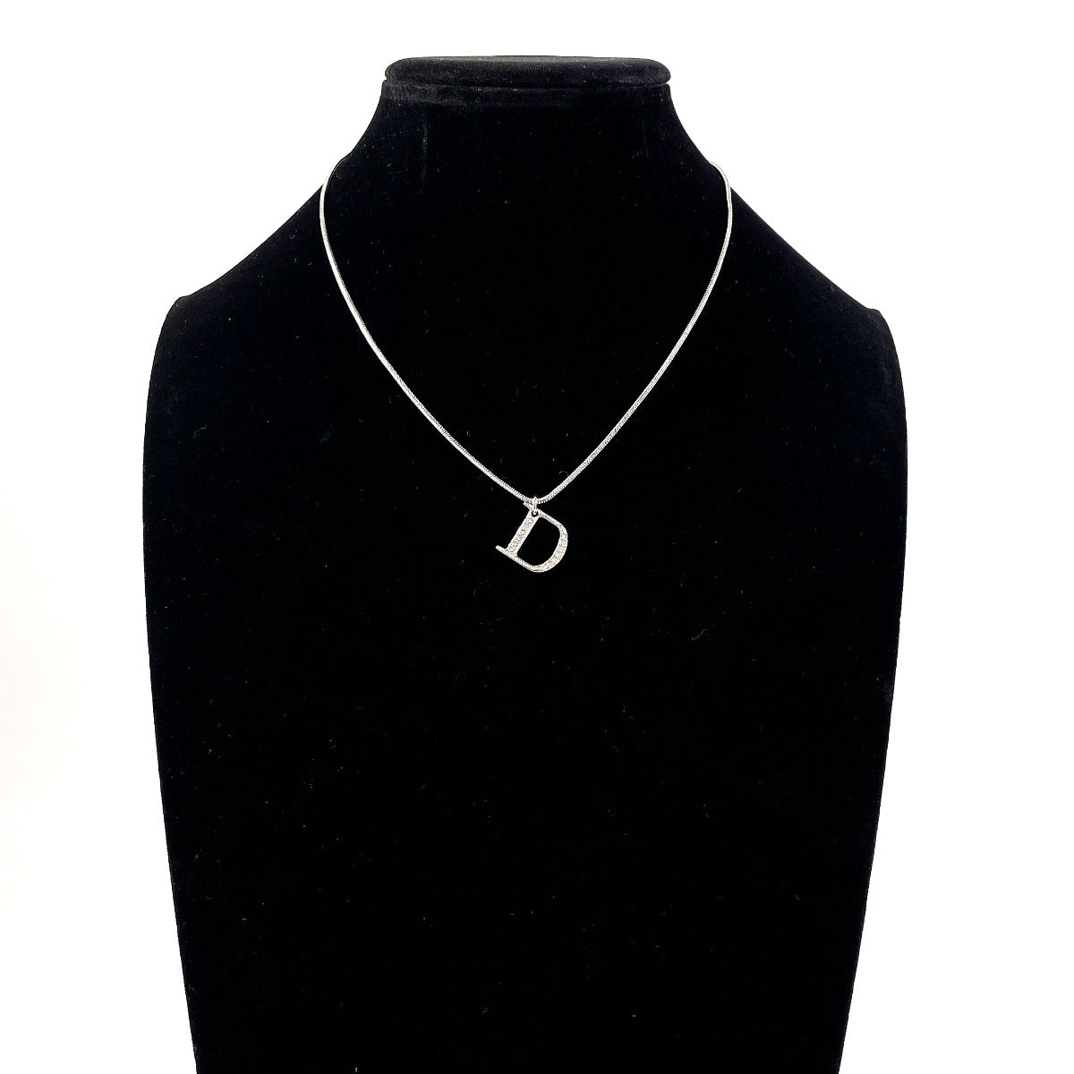 Dior D Logo Rhinestone Silver　Necklace Christian Dior Necklace D logo metal/Rhinestone Silver Women