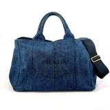 PRADA Tote Bag B2642B Canapa M 2WAY denim blue Women Second hand