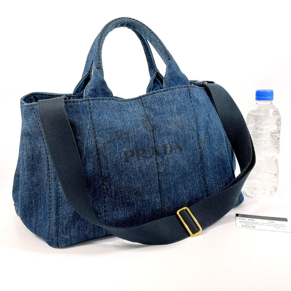 PRADA Tote Bag B2642B Canapa M 2WAY denim blue Women Second hand