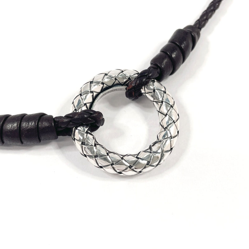 BOTTEGAVENETA Necklace Intrecciato Circle Silver925/leather Silver Silver unisex Second hand
