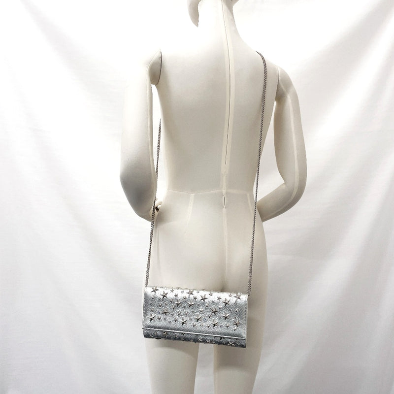 JIMMY CHOO purse Chain wallet Star studs leather Silver Women Second hand