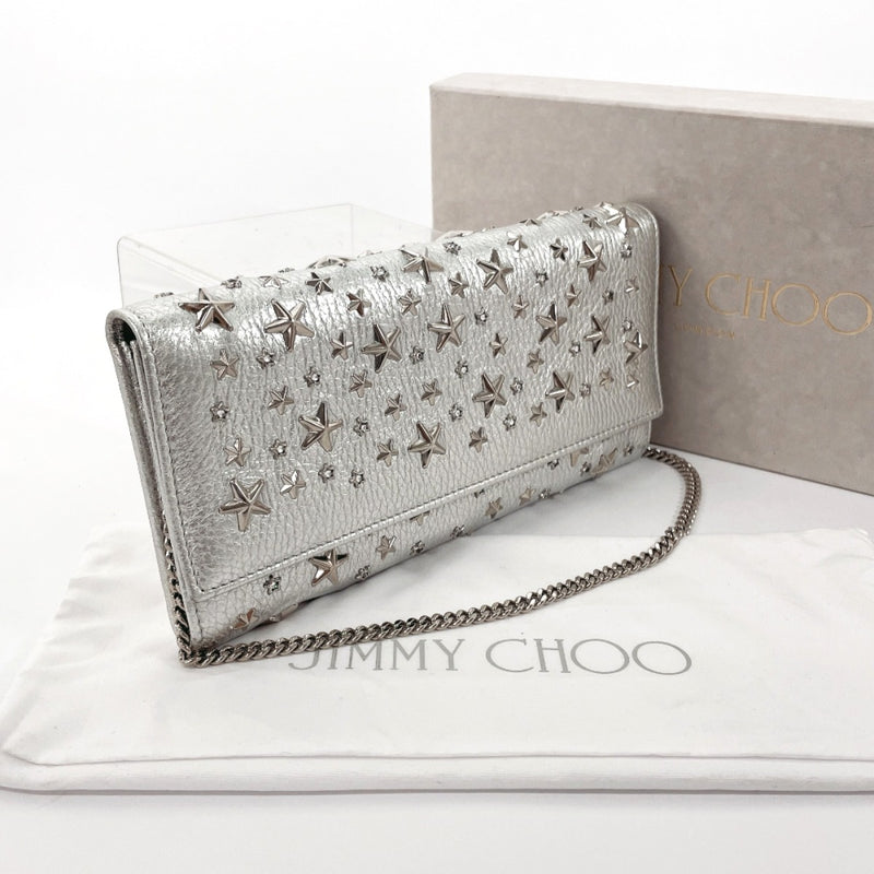 JIMMY CHOO purse Chain wallet Star studs leather Silver Women Second hand