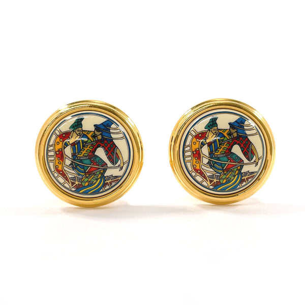 HERMES Earring Emaille Shippo metal gold Women Second hand