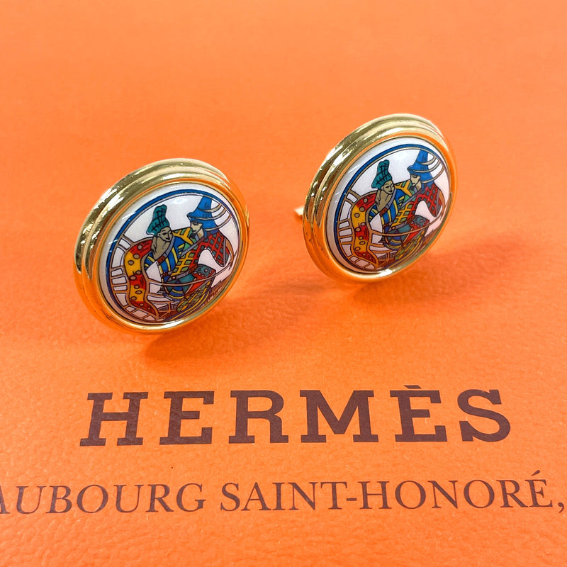 HERMES Earring Emaille Shippo metal gold Women Second hand