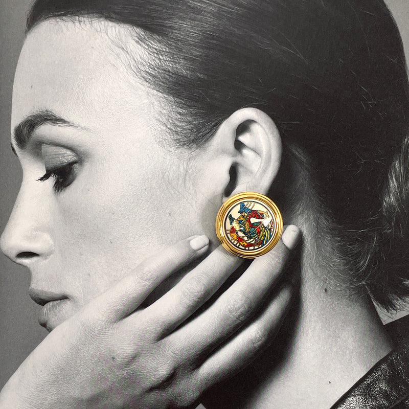 HERMES Earring Emaille Shippo metal gold Women Second hand