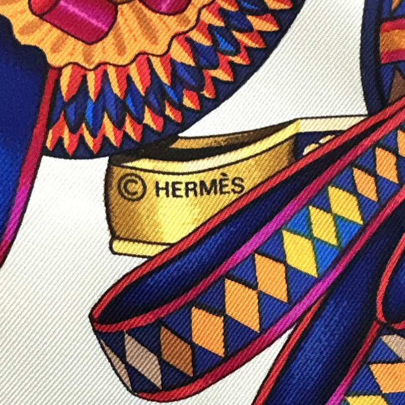 HERMES scarf Carre 90 LES RUBANS DU CHEVAL Horse ribbon decoration silk white Women Second hand