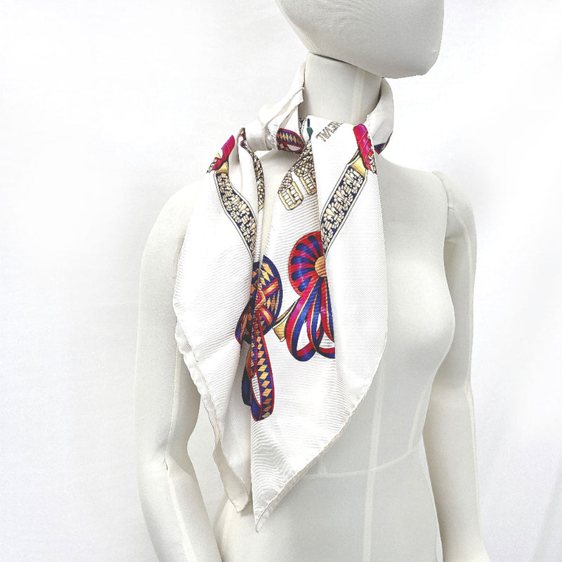 HERMES scarf Carre 90 LES RUBANS DU CHEVAL Horse ribbon decoration silk white Women Second hand