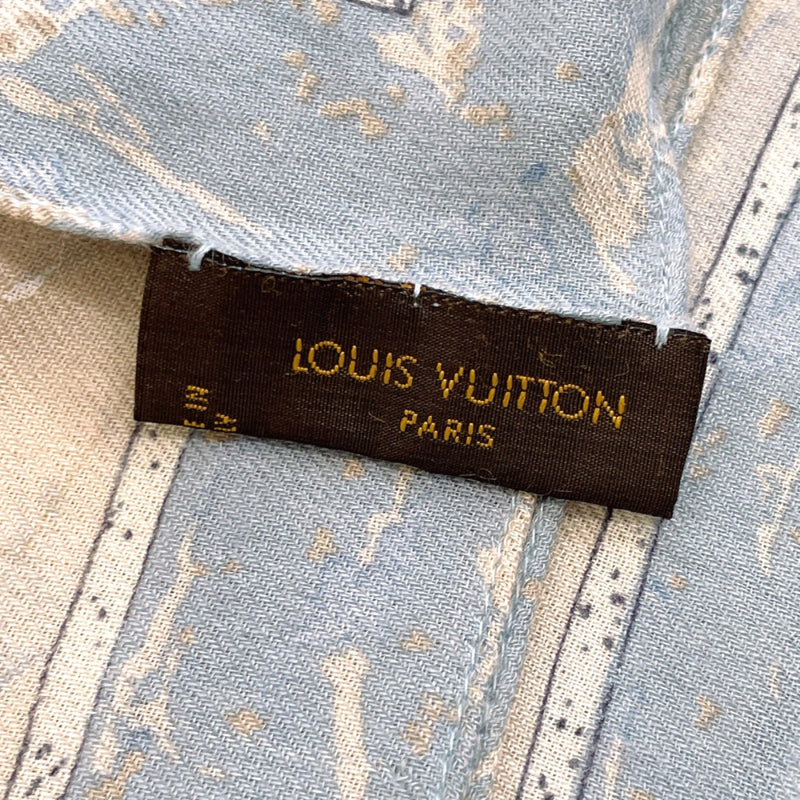 LOUIS VUITTON scarf 19th century Paris decoration LES DECORS PARISIENS AU XIX SIECLE cashmere/silk blue Women Second hand