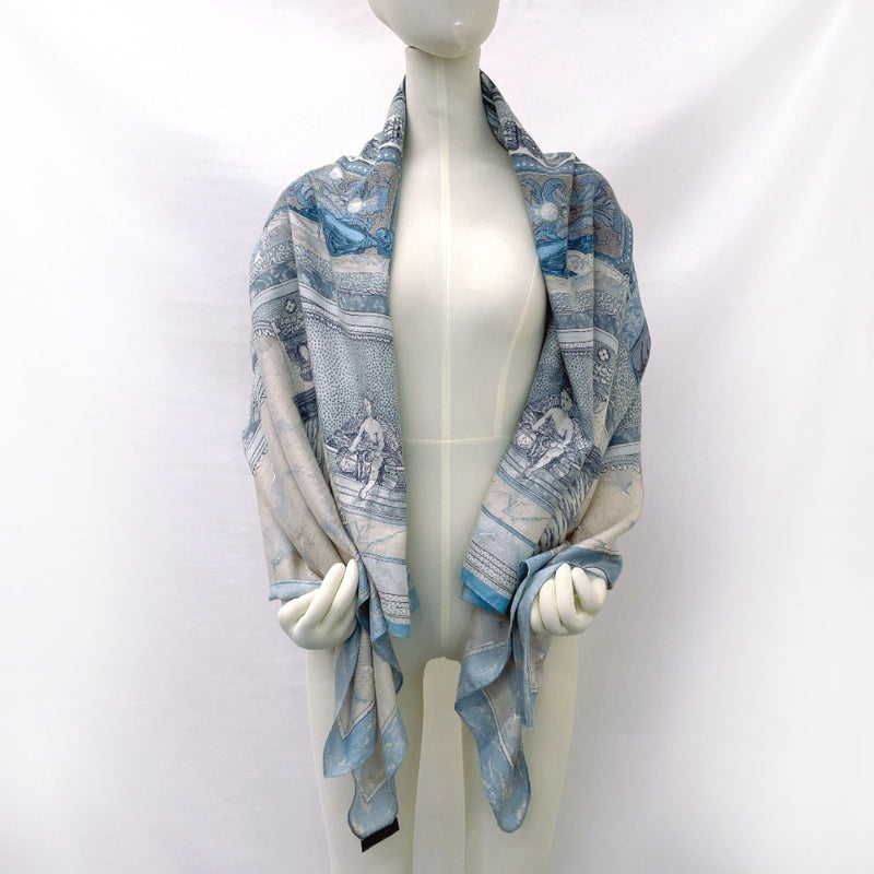 LOUIS VUITTON scarf 19th century Paris decoration LES DECORS PARISIENS AU XIX SIECLE cashmere/silk blue Women Second hand