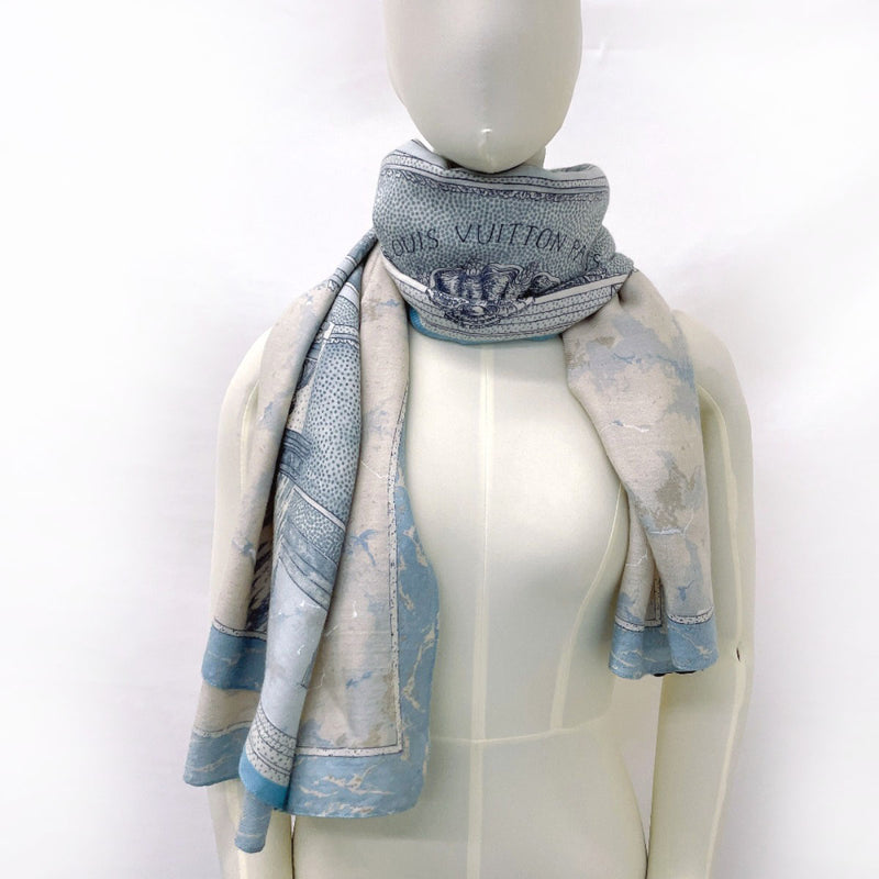 LOUIS VUITTON scarf 19th century Paris decoration LES DECORS PARISIENS AU XIX SIECLE cashmere/silk blue Women Second hand