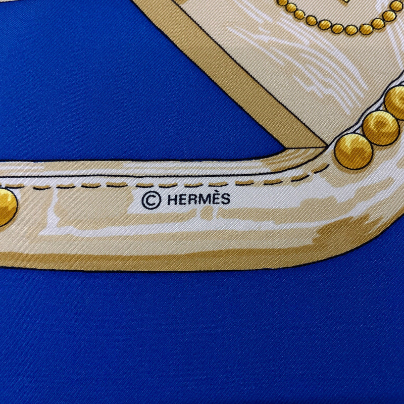 HERMES scarf Carre 90 AUX CHAMPS Field silk blue Women Second hand