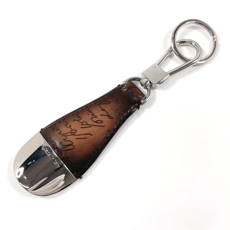 Berluti key ring Shoehorn Charm Calligraphy metal/leather Silver unisex Second hand