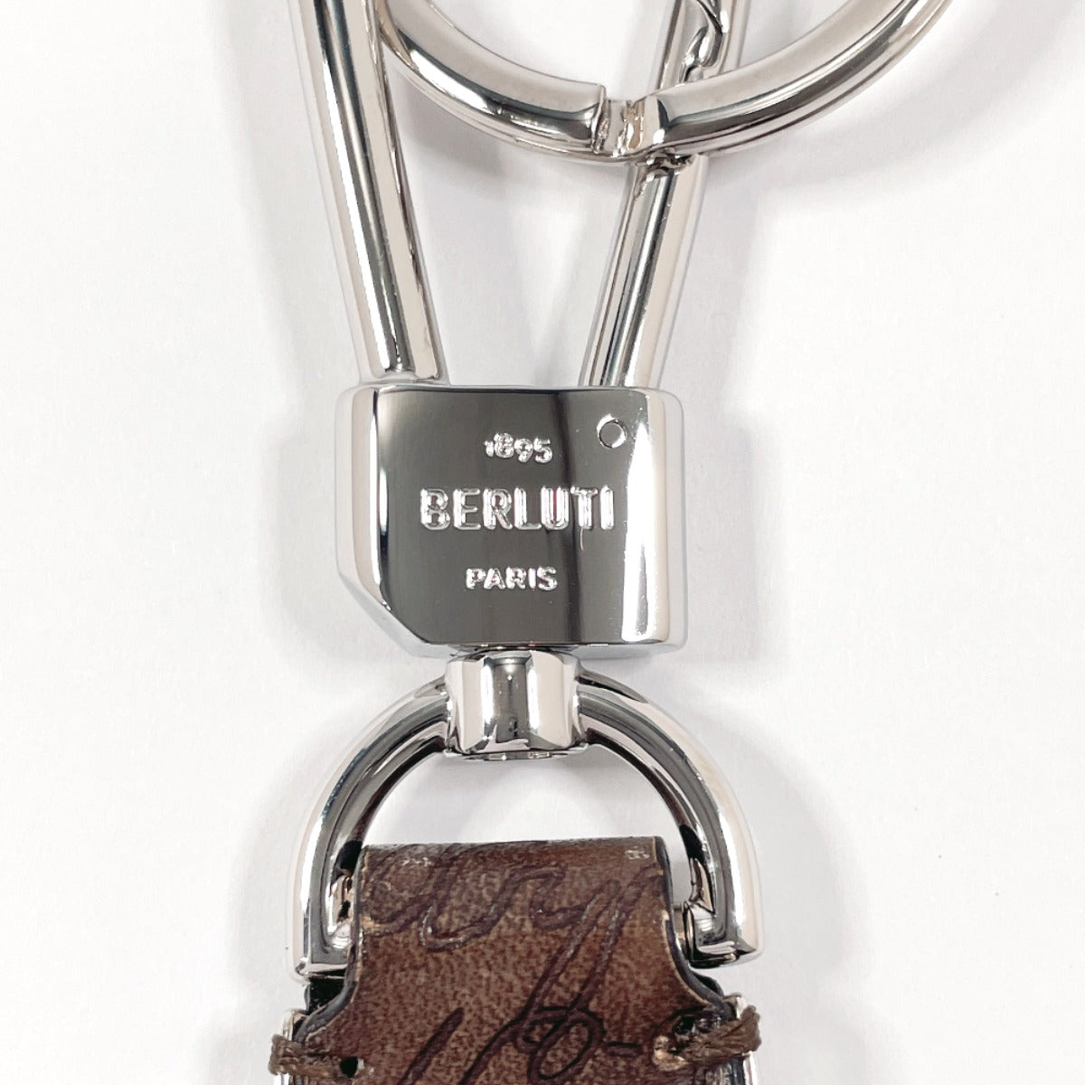 Berluti key ring Shoehorn Charm Calligraphy metal/leather Silver