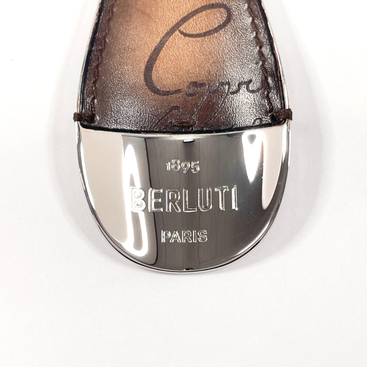 ベルルッティ Berluti KEY HOLDER <No.1347> Berluti key ring Shoehorn Charm Calligraphy metal/leather Silver