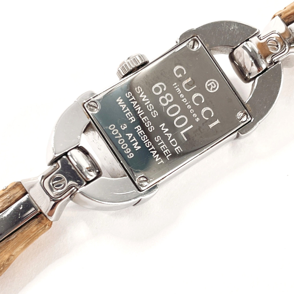 グッチクォーツ6800L SSバンブー Gucci 6800L Bamboo Motif Bracelet Watch Silver Dial Ladies Quartz