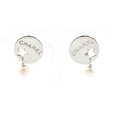 CHANEL Earring Round Plate Logo Star Silver925/Fake pearl Silver Women Second hand