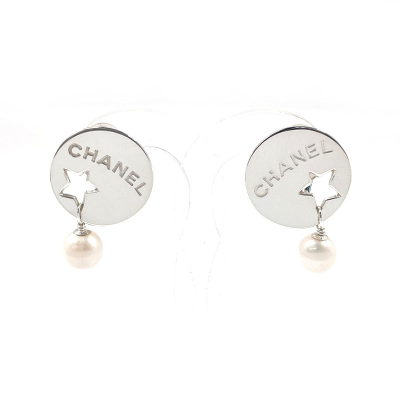 CHANEL Earring Round Plate Logo Star Silver925/Fake pearl Silver Women Second hand