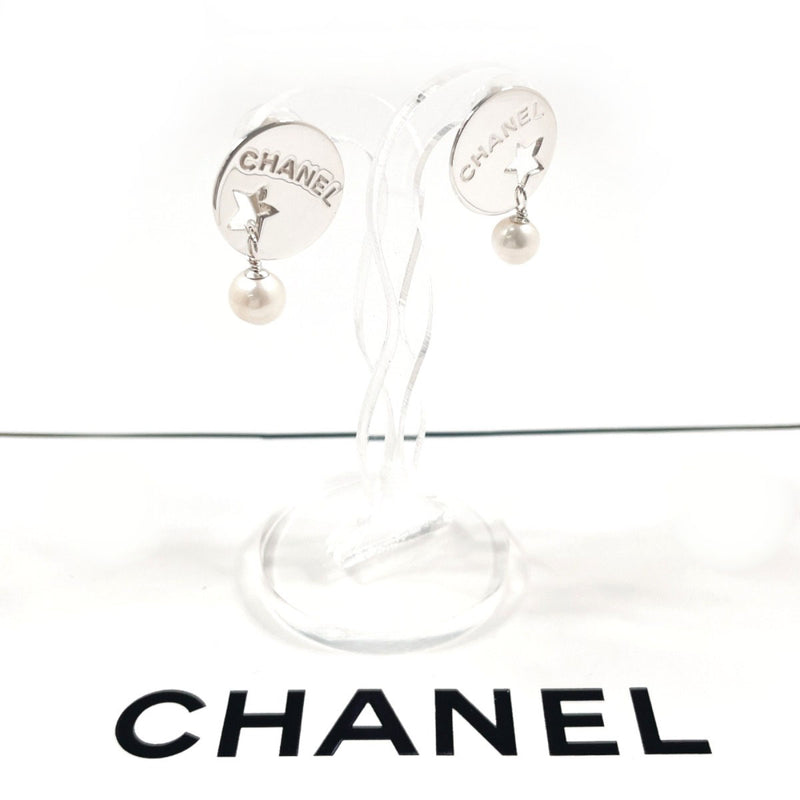 CHANEL Earring Round Plate Logo Star Silver925/Fake pearl Silver Women Second hand