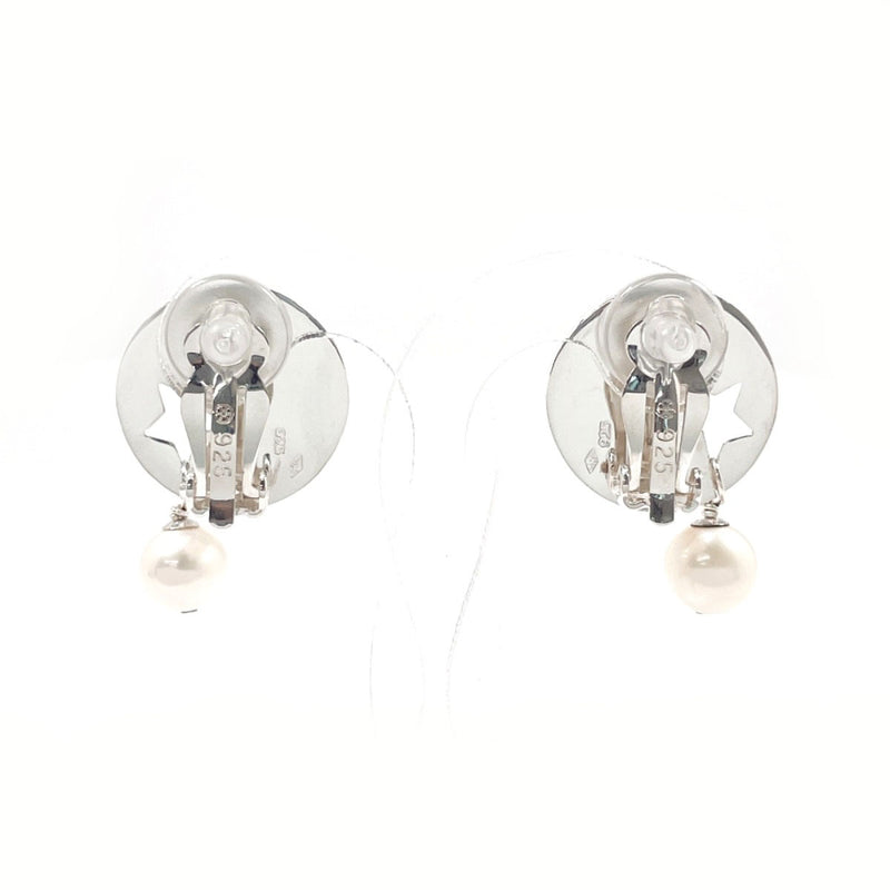 CHANEL Earring Round Plate Logo Star Silver925/Fake pearl Silver Women Second hand