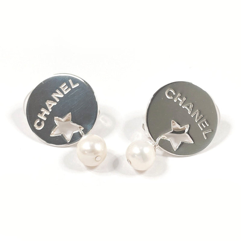 CHANEL Earring Round Plate Logo Star Silver925/Fake pearl Silver Women Second hand