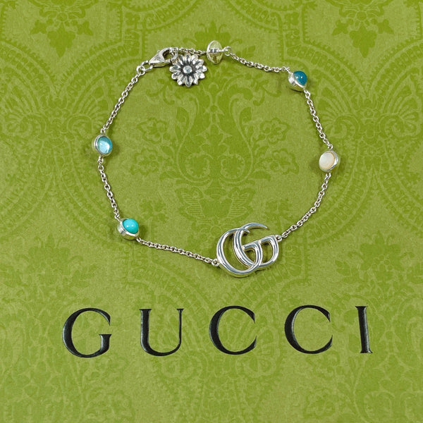 GUCCI bracelet 527393 Double G mother-of-pearl bracelet Silver925/Blue Topaz/Mother of pearl Silver Women Second hand