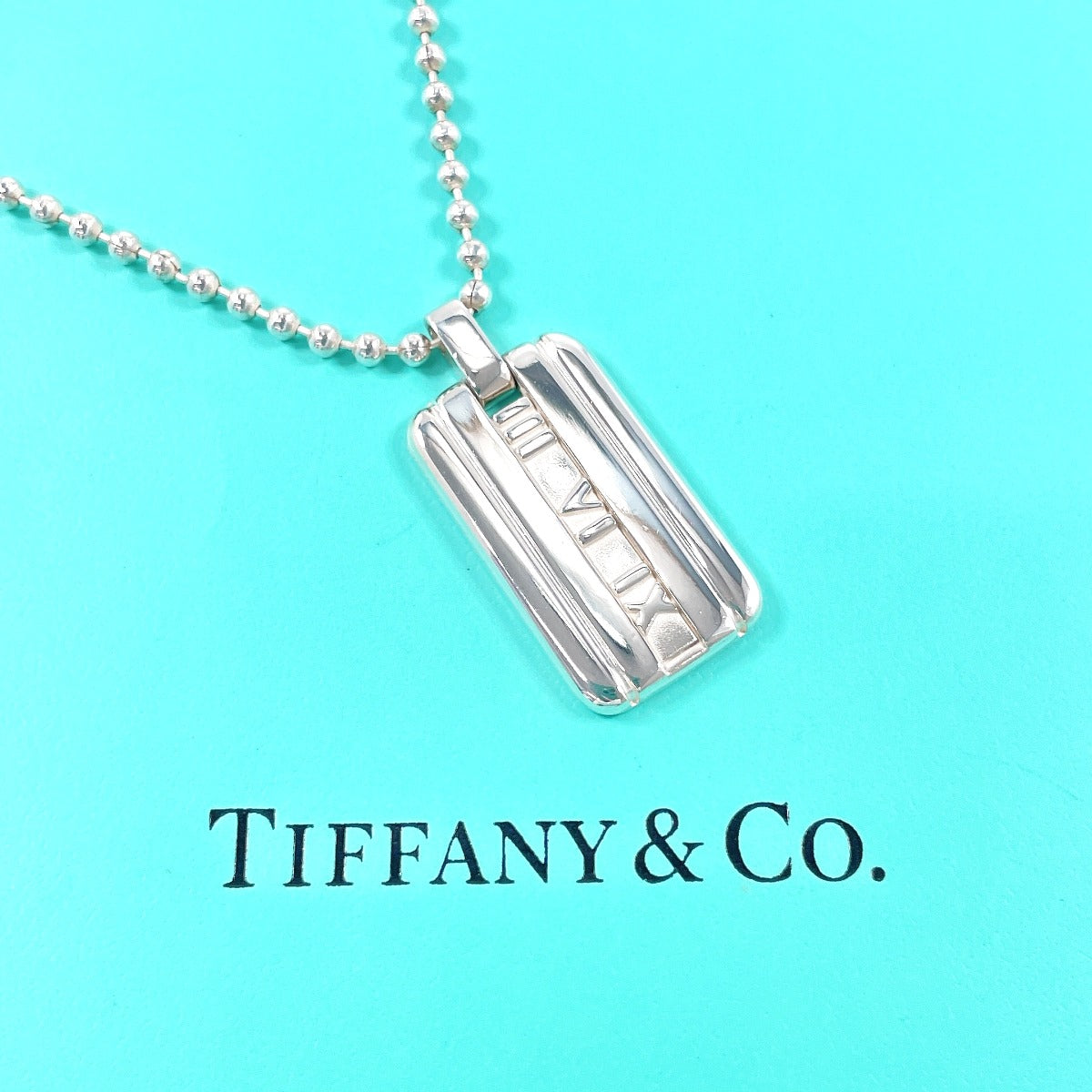 TIFFANY&Co. Necklace Atlas plate Ball chain Silver925 Silver