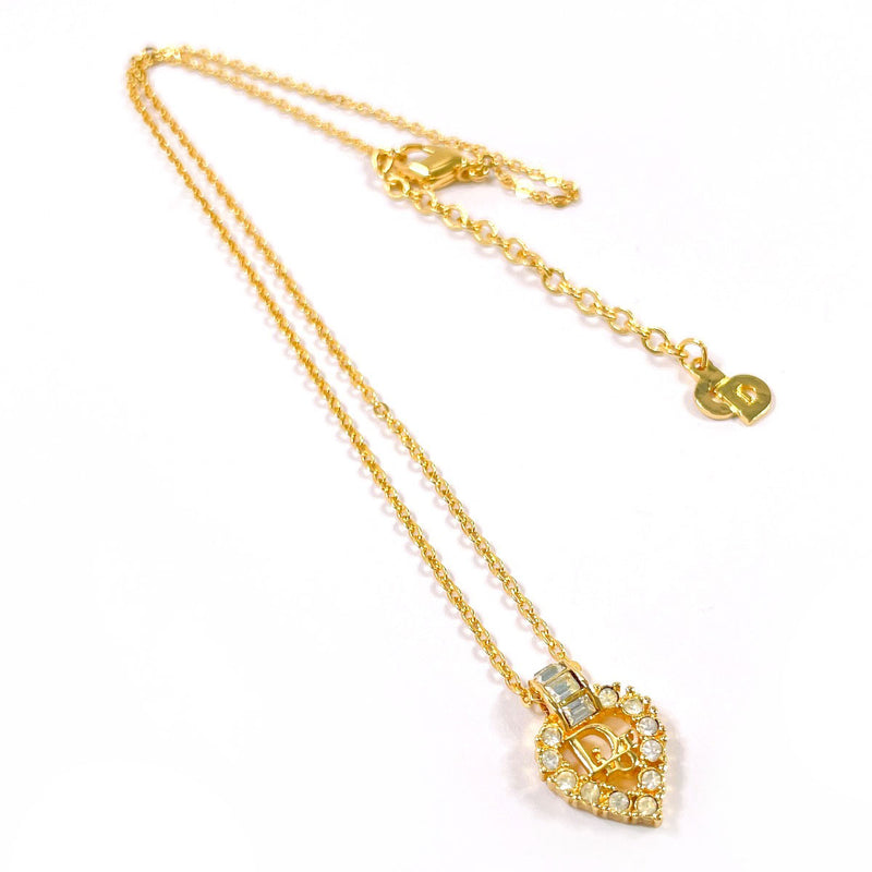 Christian Dior Necklace Heart logo vintage Gold Plated/Rhinestone