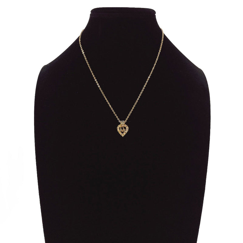 Christian Dior Necklace Heart logo vintage Gold Plated/Rhinestone