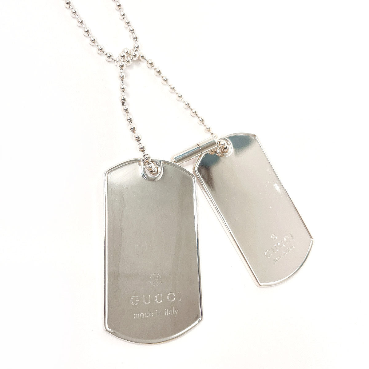 GUCCI Necklace dog tag double plate Ball chain Silver925 Silver