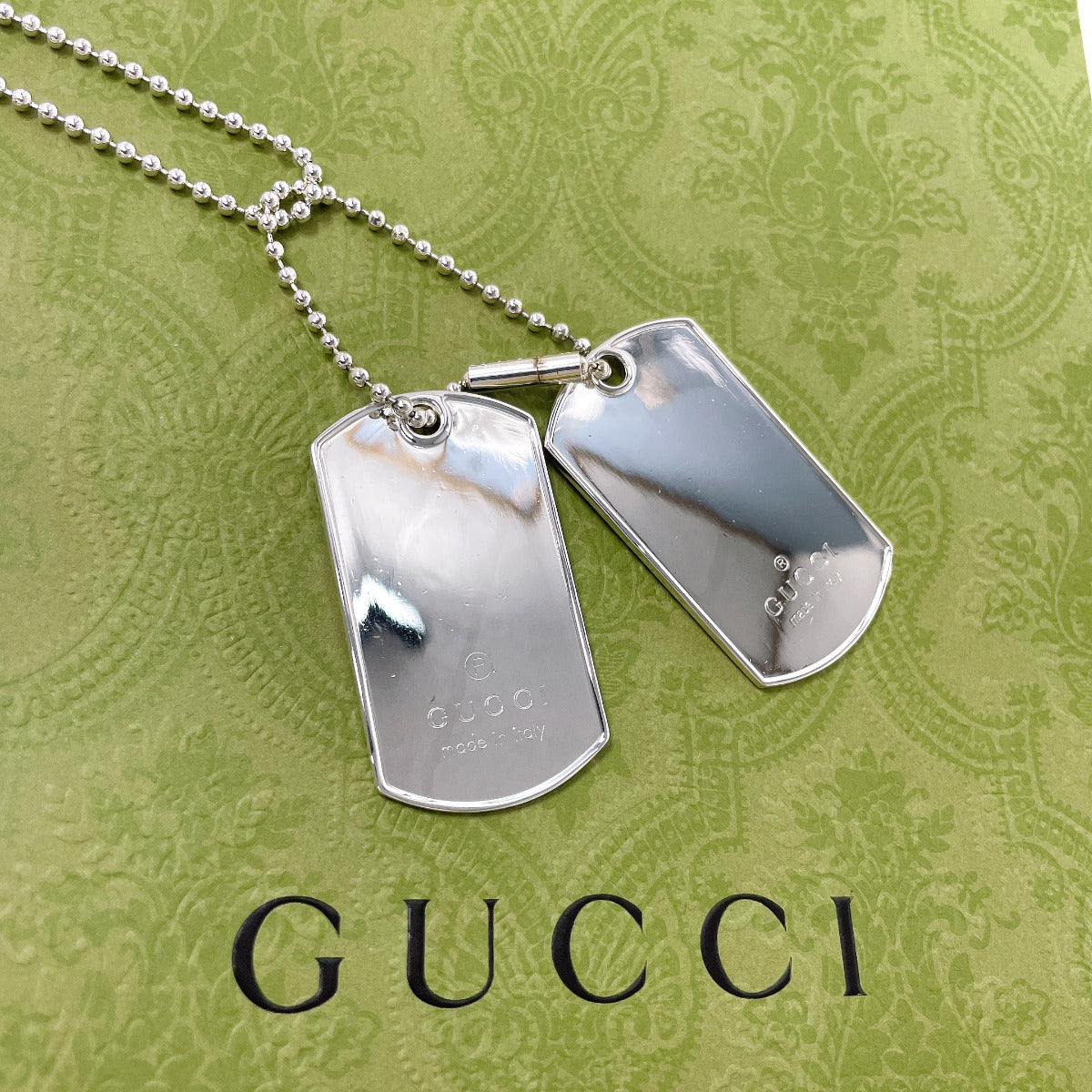 GUCCI Necklace dog tag double plate Ball chain Silver925 Silver